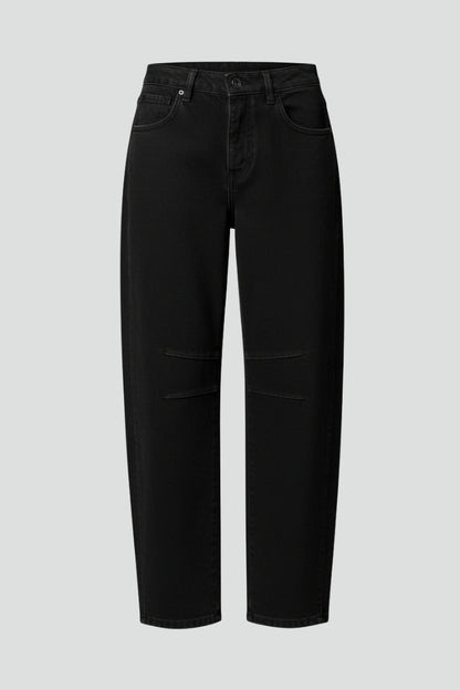 Effortless Denim Barrel Jeans for Women with High Waist Knee Seam Cropped Casual Style