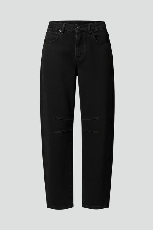 Effortless Denim Barrel Jeans for Women with High Waist Knee Seam Cropped Casual Style