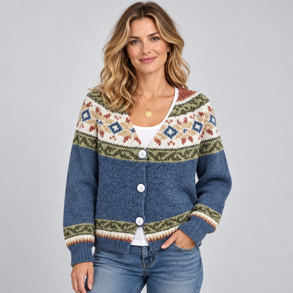 Women's Patterned Button Front V Neck Cardigan