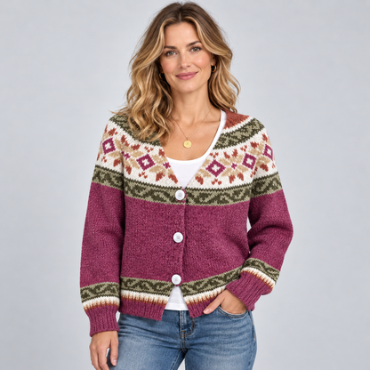 Women's Patterned Button Front V Neck Cardigan
