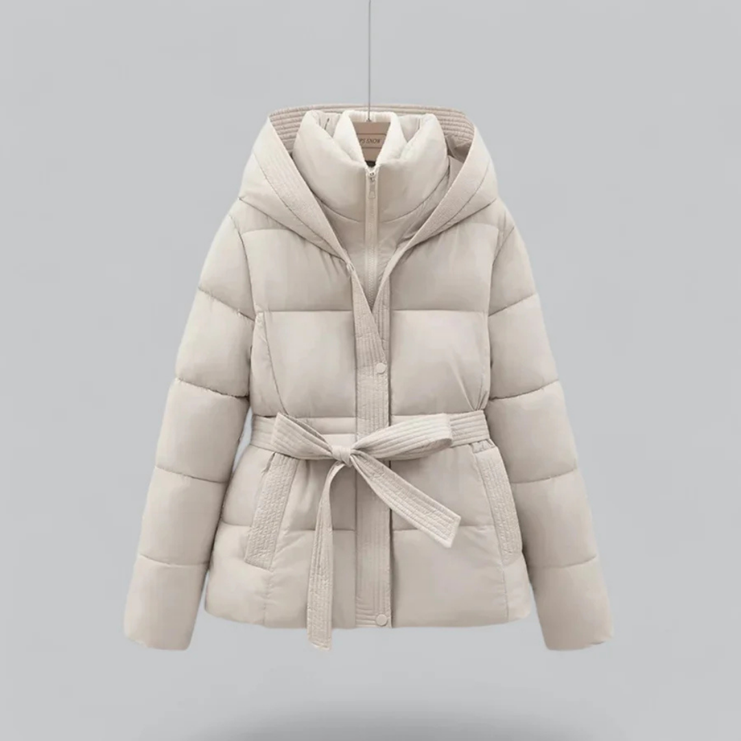 Women Belted Hooded Puffer Jacket
