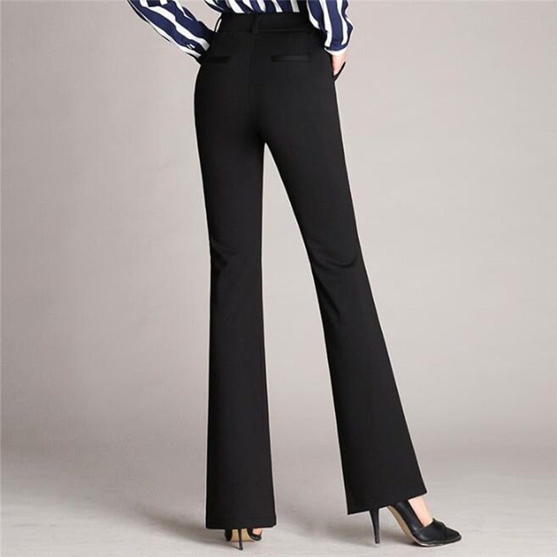 Elegant Black Flared Pants for Women with High Waist Zip Front Tailored Office Style