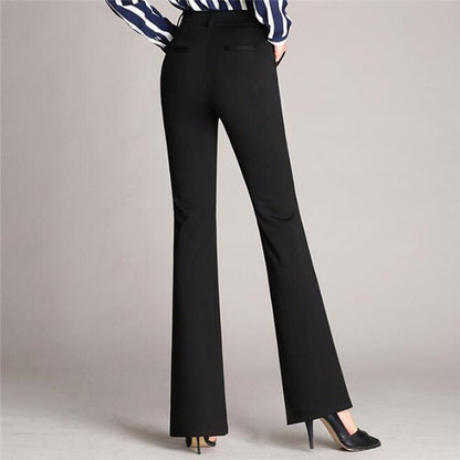 Elegant Black Flared Pants for Women with High Waist Zip Front Tailored Office Style
