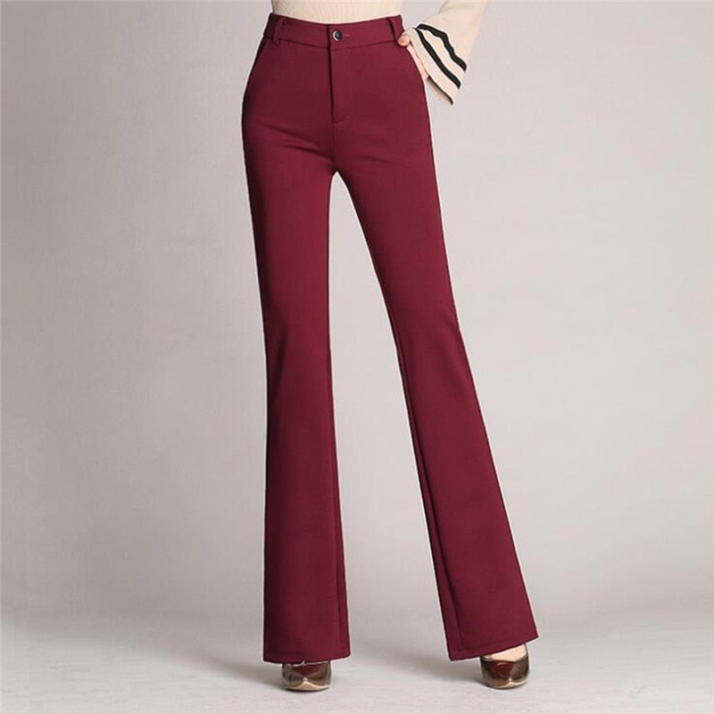 Elegant Black Flared Pants for Women with High Waist Zip Front Tailored Office Style