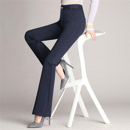 Elegant Black Flared Pants for Women with High Waist Zip Front Tailored Office Style