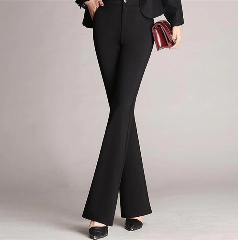 Elegant Black Flared Pants for Women with High Waist Zip Front Tailored Office Style