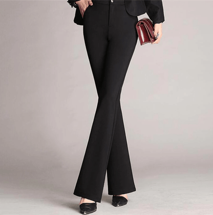 Elegant Black Flared Pants for Women with High Waist Zip Front Tailored Office Style