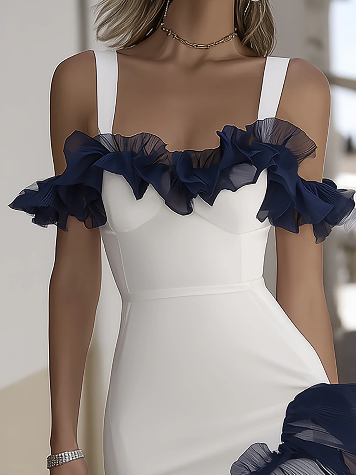 Elegant White Mini Dress for Women with Sweetheart Neckline Ruffle Trim Asymmetric Hem Cocktail Style