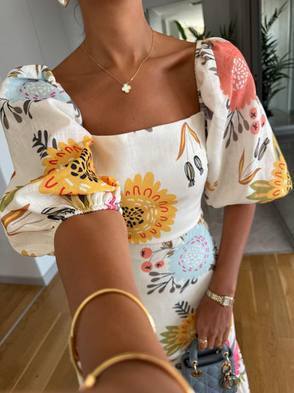 Effortless Multicolor Floral Maxi Dress for Women with Square Neck Puff Sleeve Tiered Ruffle Boho Style