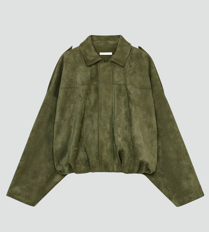 Women's Oversized Suede Zip Bomber Jacket