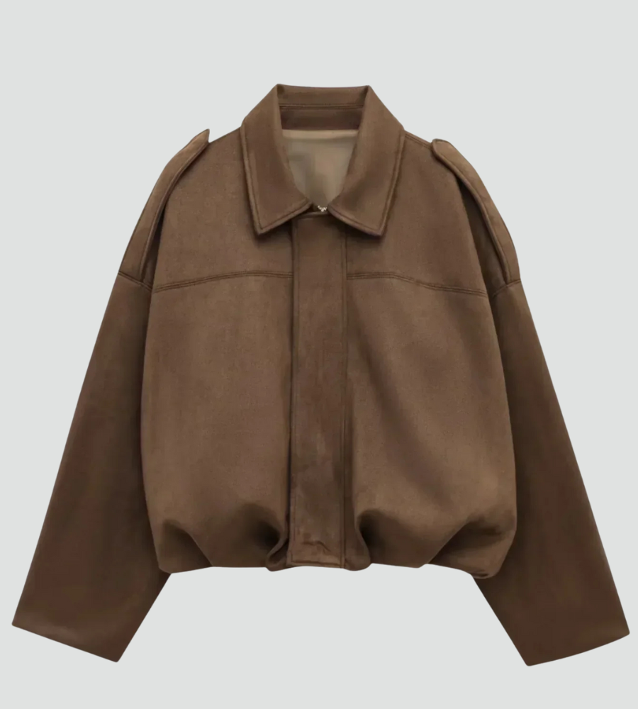 Women's Oversized Suede Zip Bomber Jacket