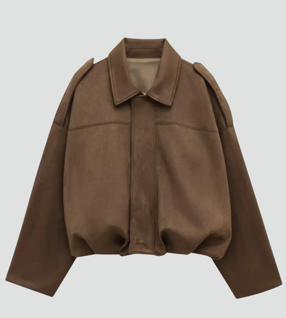 Women's Oversized Suede Zip Bomber Jacket