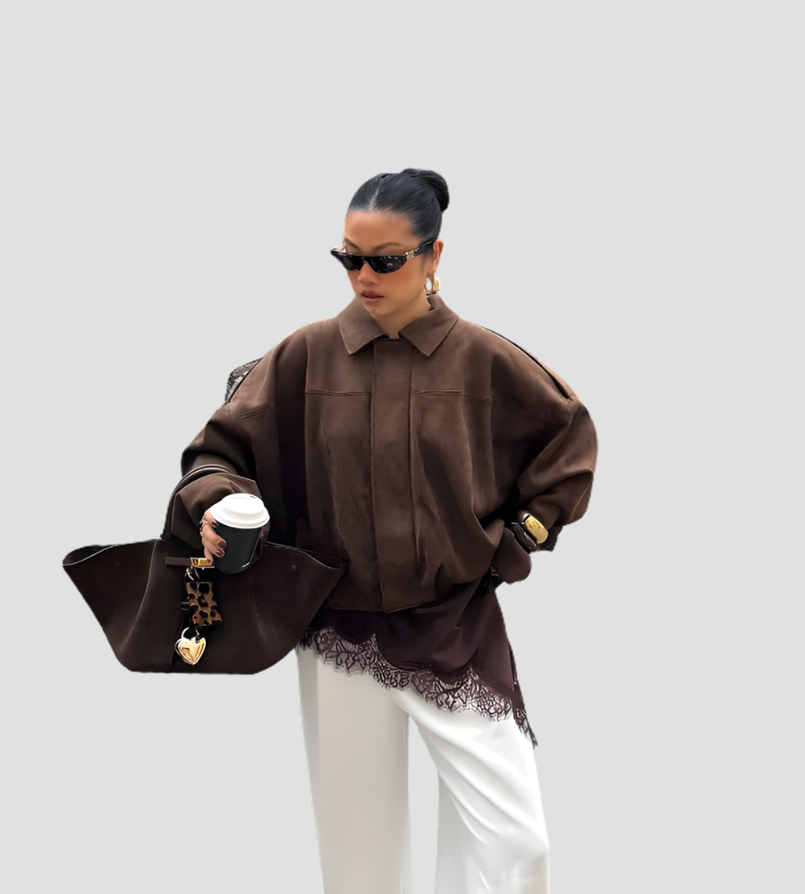 Women's Oversized Suede Zip Bomber Jacket