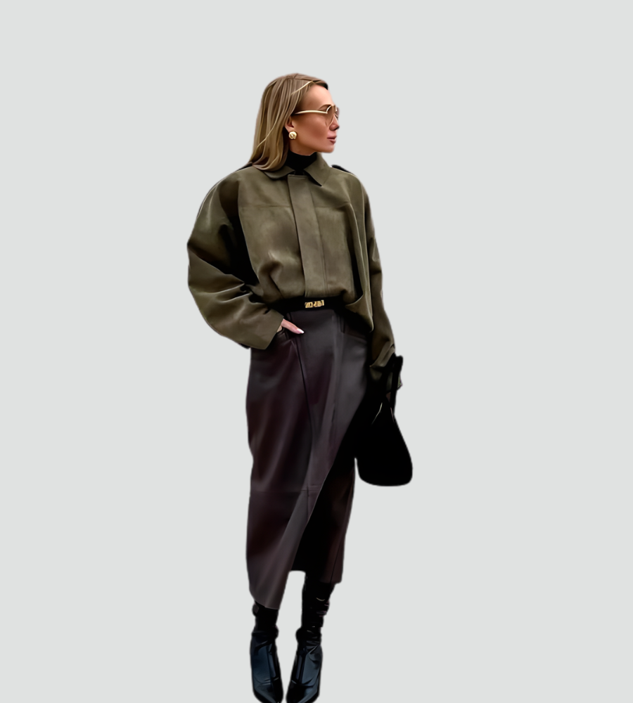 Women's Oversized Suede Zip Bomber Jacket