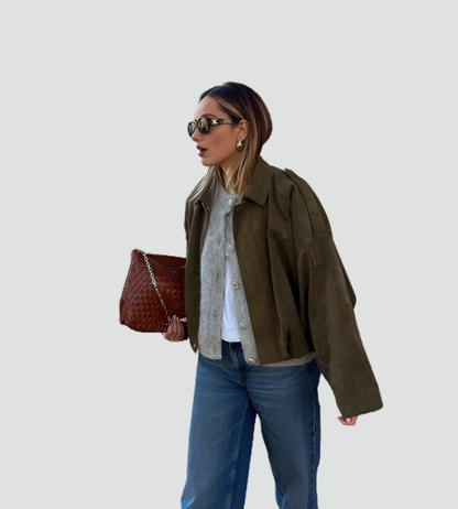 Women's Oversized Suede Zip Bomber Jacket