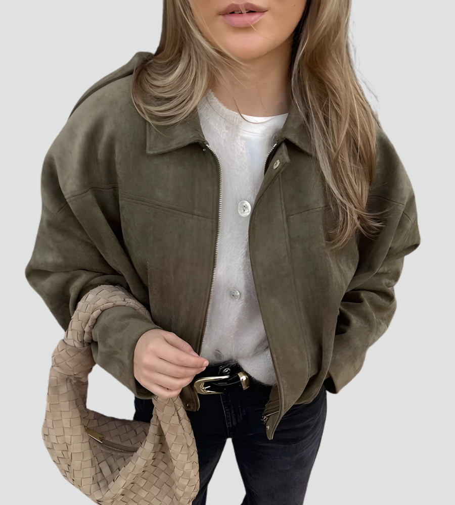 Women's Oversized Suede Zip Bomber Jacket