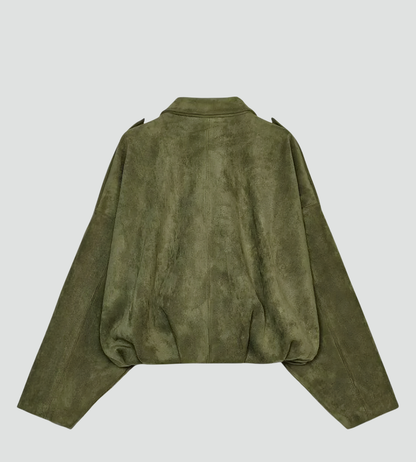 Women's Oversized Suede Zip Bomber Jacket