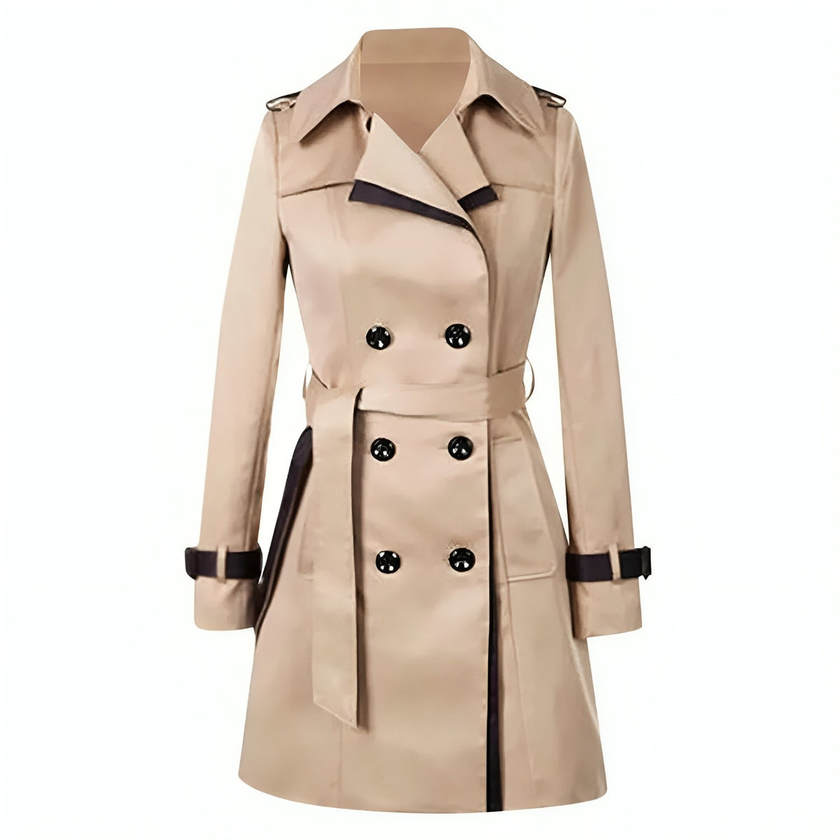 Women's Contrast Trim Double Breasted Trench Coat