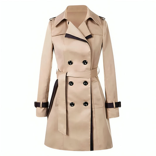Women's Contrast Trim Double Breasted Trench Coat