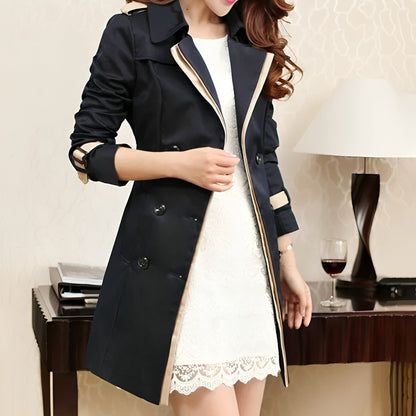 Women's Contrast Trim Double Breasted Trench Coat