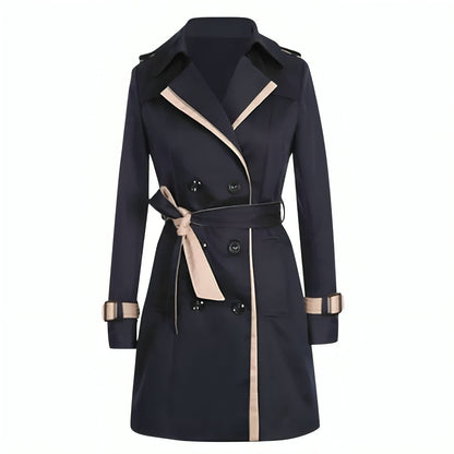 Women's Contrast Trim Double Breasted Trench Coat