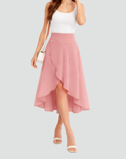 Elegant High Low Wrap Skirt for Women with High Waist Ruffle Asymmetrical Flowing Style