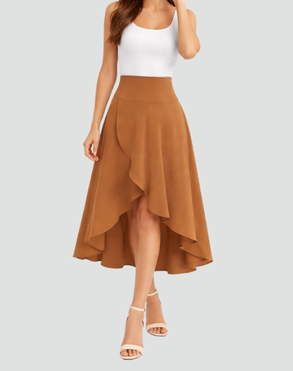 Elegant High Low Wrap Skirt for Women with High Waist Ruffle Asymmetrical Flowing Style
