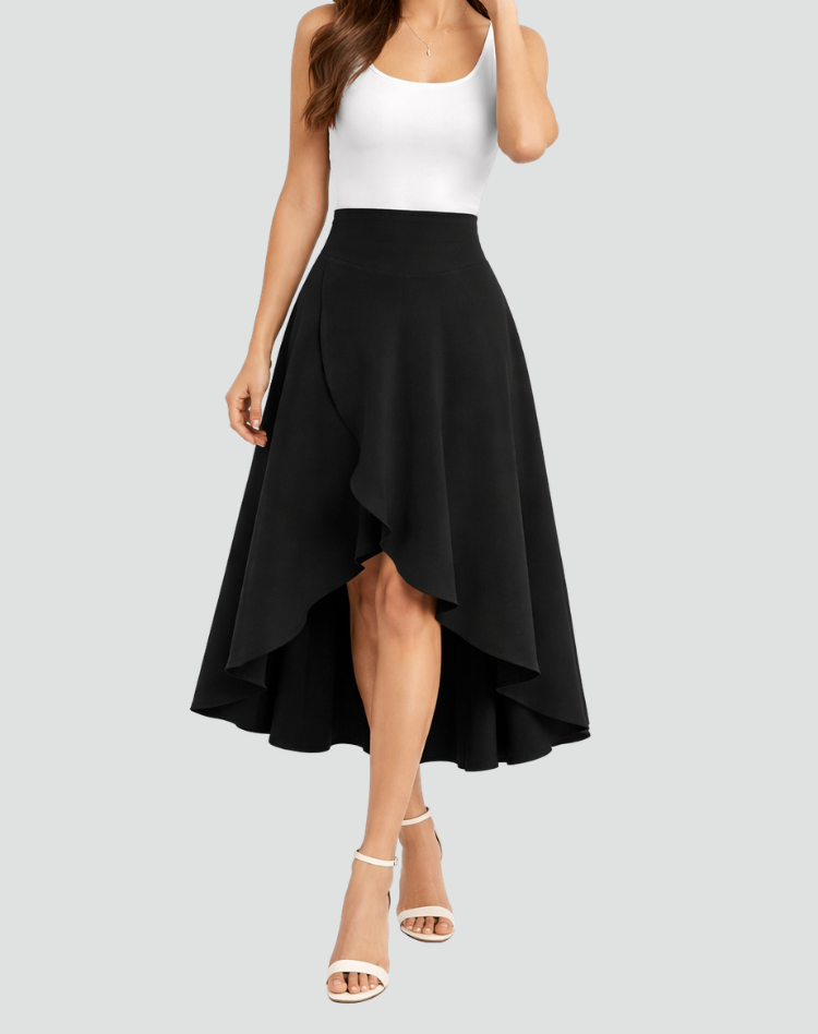Elegant High Low Wrap Skirt for Women with High Waist Ruffle Asymmetrical Flowing Style