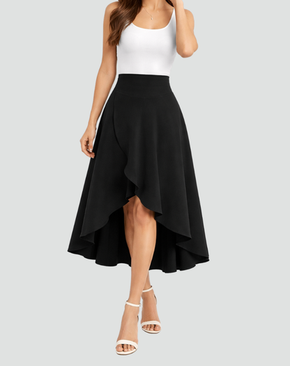 Elegant High Low Wrap Skirt for Women with High Waist Ruffle Asymmetrical Flowing Style