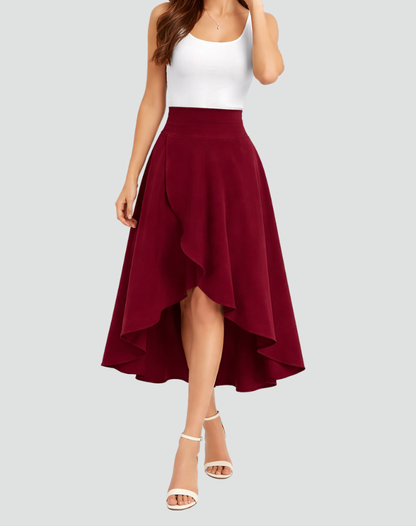 Elegant High Low Wrap Skirt for Women with High Waist Ruffle Asymmetrical Flowing Style