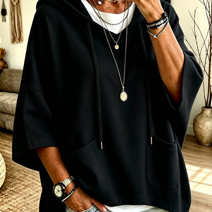 Easy Fleece Oversized Hoodie for Women with Drawstring Hood Batwing Sleeve Kangaroo Pocket Easy Style