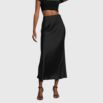Effortless Satin Maxi Skirt for Women with High Waist Bias Cut Flowing Silky Style