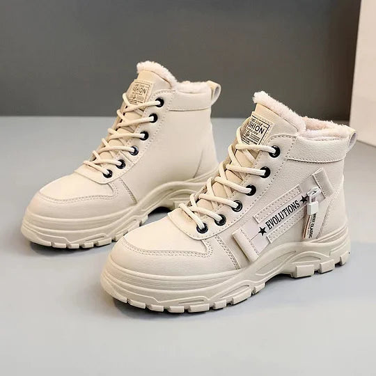 Stylish Rainproof Boots for Women with Faux Fur Lined Lace Up Platform Chunky Sole Style