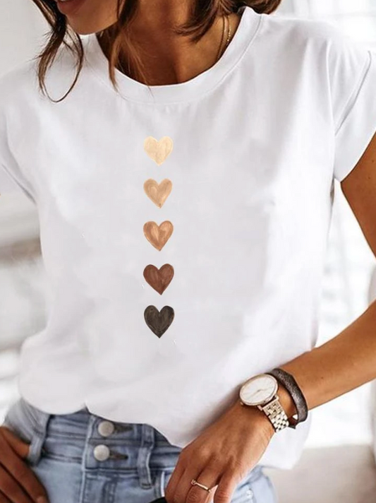 Effortless Graphic Print Tee for Women with Crew Neck Cap Sleeve Relaxed Casual Style