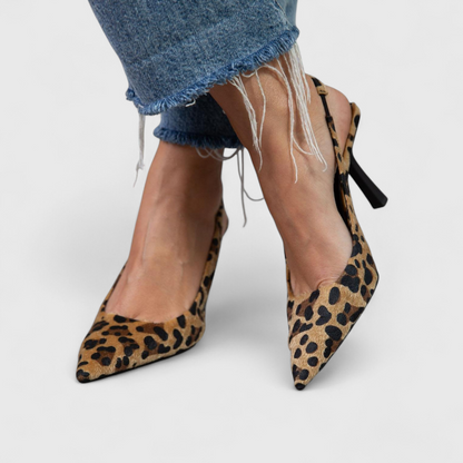 Elegant Leopard Print Slingback Pumps for Women with Pointed Toe Stiletto Heel Cocktail Style