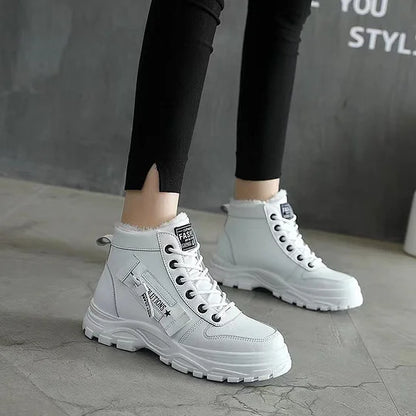 Stylish Rainproof Boots for Women with Faux Fur Lined Lace Up Platform Chunky Sole Style