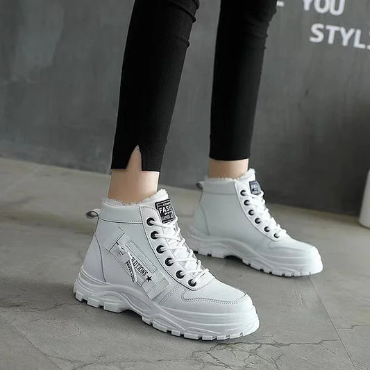 Stylish Rainproof Boots for Women with Faux Fur Lined Lace Up Platform Chunky Sole Style