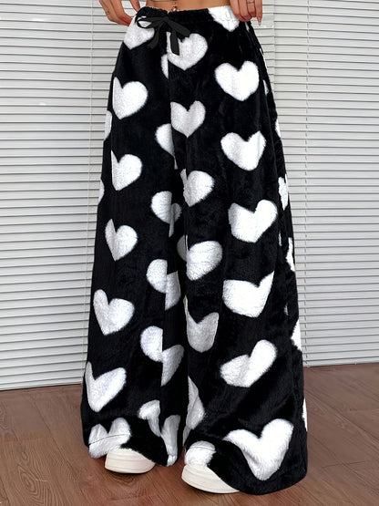 Warm Plaid Plush Sweatpants for Women with Elastic Drawstring Wide Leg Fleece Loungewear Style