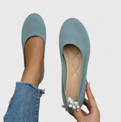 Comfortable Knit Ballet Flat for Women with Round Toe Slip On Low Wedge Casual Style