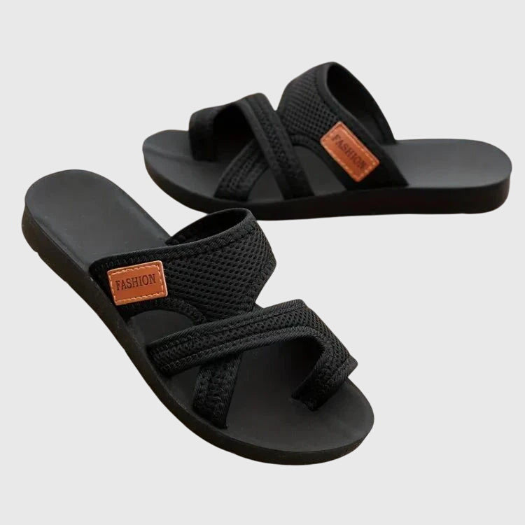 Effortless Mesh Toe Ring Sandal for Women with Crisscross Strap Adjustable Platform Casual Style