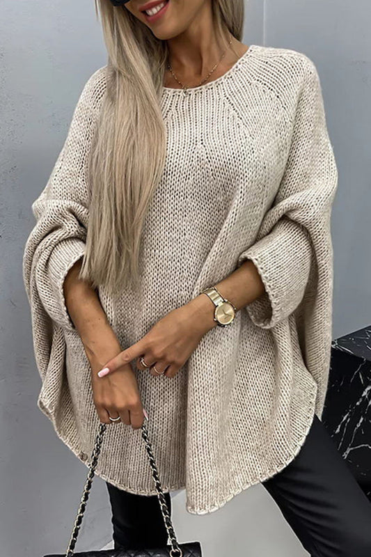 Comfortable Knit Sweater for Women with Crew Neck Batwing Sleeve Relaxed Oversized Style