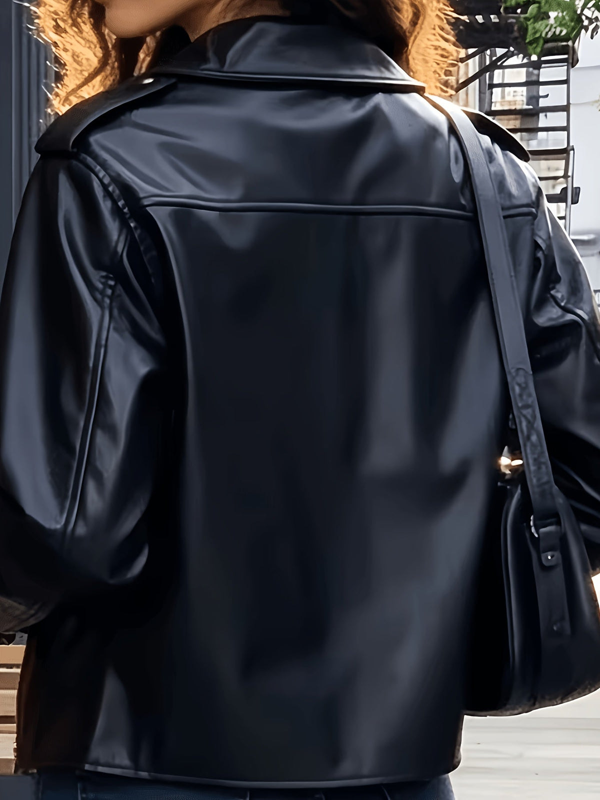 Bold Black Faux Leather Moto Jacket for Women with Notched Lapel Asymmetrical Zip Ribbed Biker Style