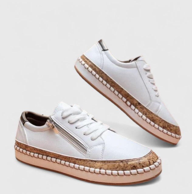 Stylish Floral Embroidered Platform Sneaker for Women with Lace Up Cork Sole Zipper Side Casual Style