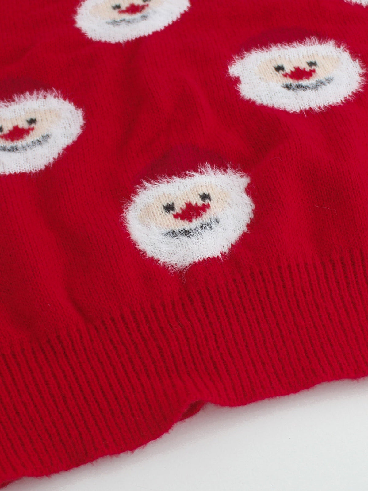 Easy Red Santa Print Christmas Sweater for Women with Crew Neck Long Sleeve Relaxed Fit Knit Style