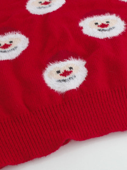 Easy Red Santa Print Christmas Sweater for Women with Crew Neck Long Sleeve Relaxed Fit Knit Style