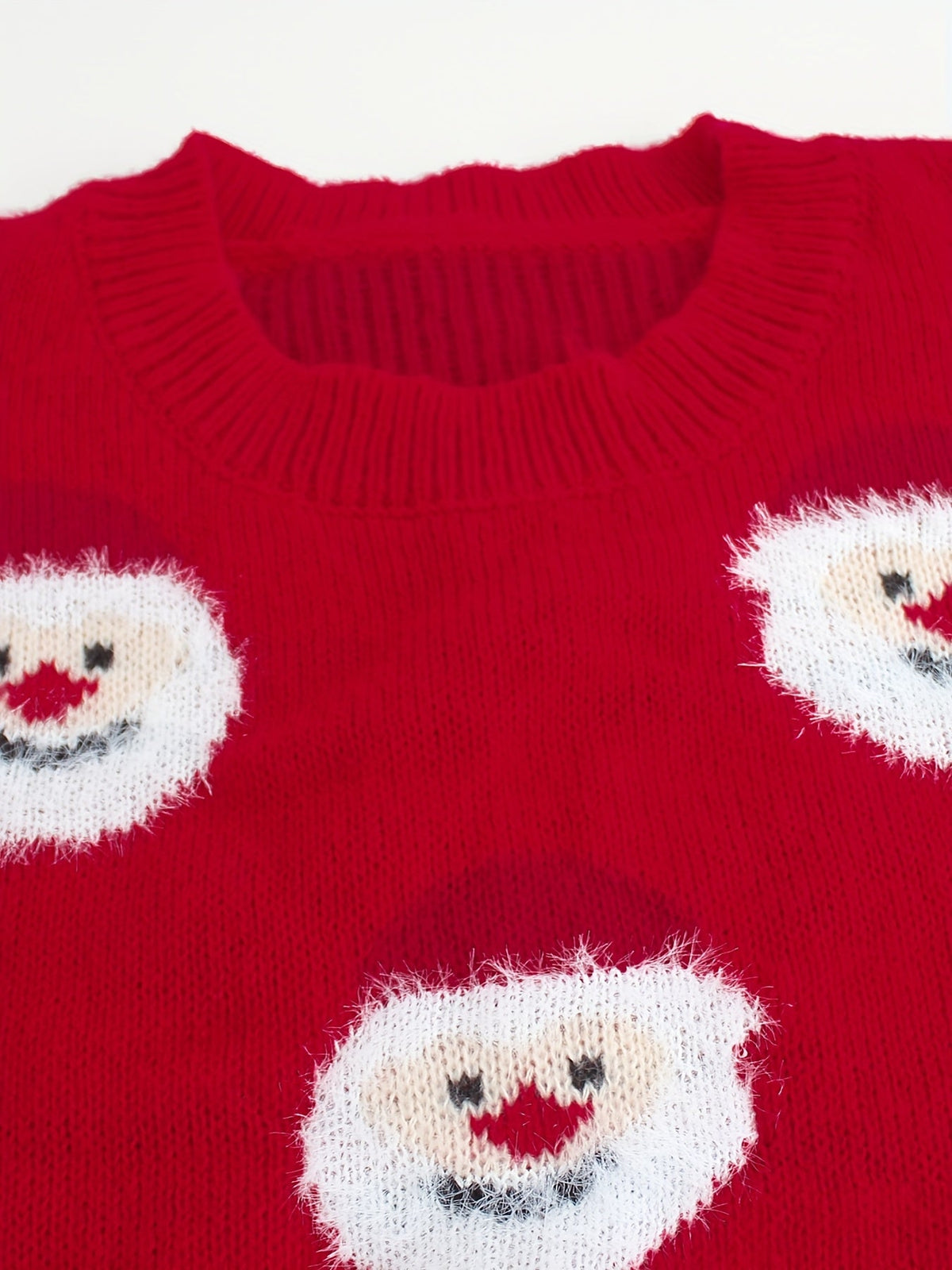 Easy Red Santa Print Christmas Sweater for Women with Crew Neck Long Sleeve Relaxed Fit Knit Style