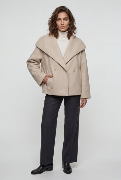 Women's Double Breasted Funnel Collar Pea Coat