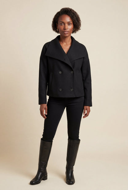 Women's Double Breasted Funnel Collar Pea Coat