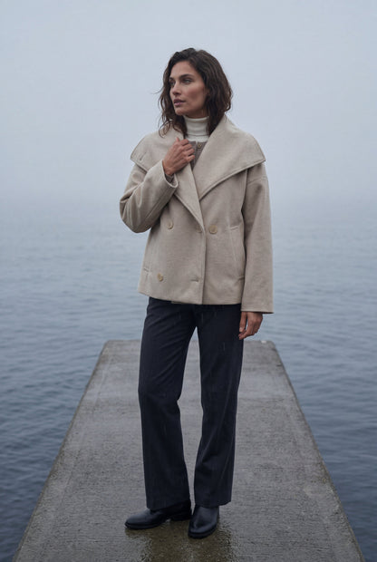 Women's Double Breasted Funnel Collar Pea Coat