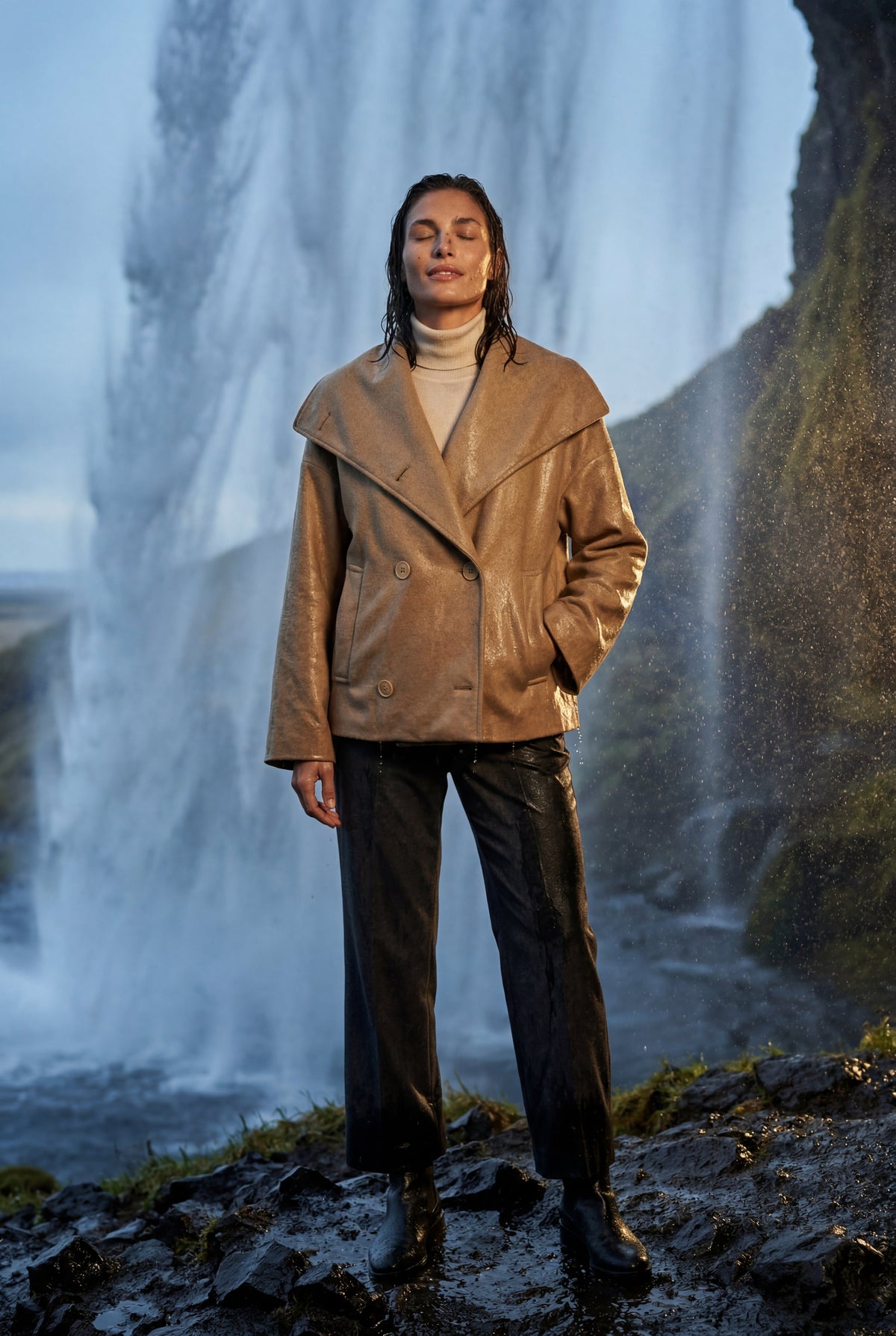 Women's Double Breasted Funnel Collar Pea Coat